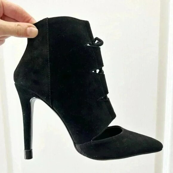 Aldo Eraede Lace Up Stiletto Ankle Boots Cut Out Black Suede 7.5 - Picture 16 of 16
